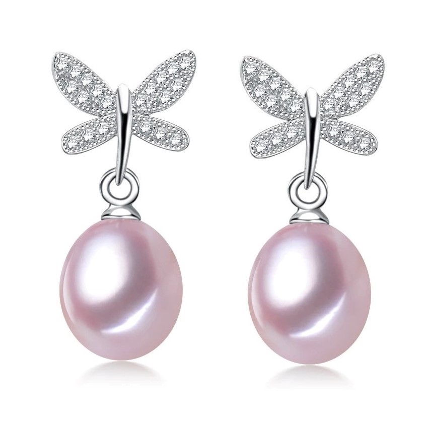 BIJ'OR - Stunning Simulated Diamond Pink Freshwater Pearl Butterfly Stud