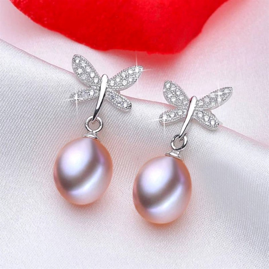 BIJ'OR - Stunning Simulated Diamond Purple Freshwater Pearl Butterfly Stud