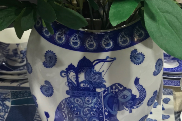 Blue & White Elephant Print Vases 25cm NEW Highett VIC pickup