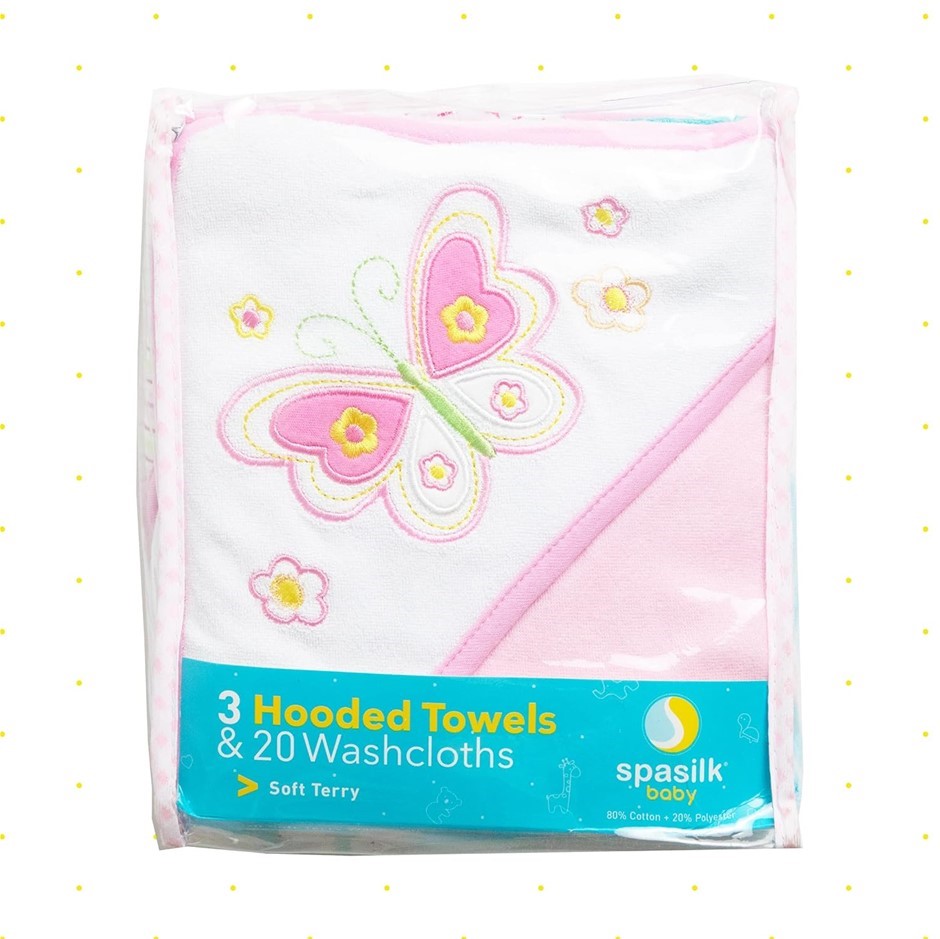 SPASILK Bath Hooded Towels & Washcloths Set for Babies, 23-Piece Gift Set,