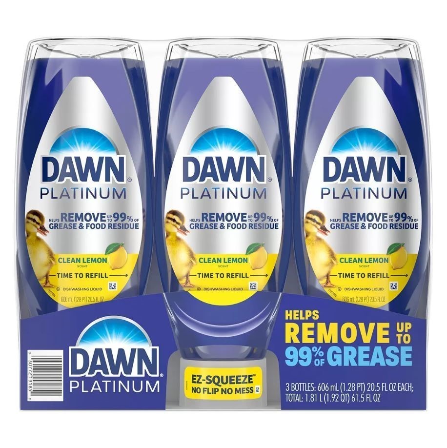 3 x DAWN Ez-Squeeze Clean Lemon Dishwashing Liquid, 606ml.