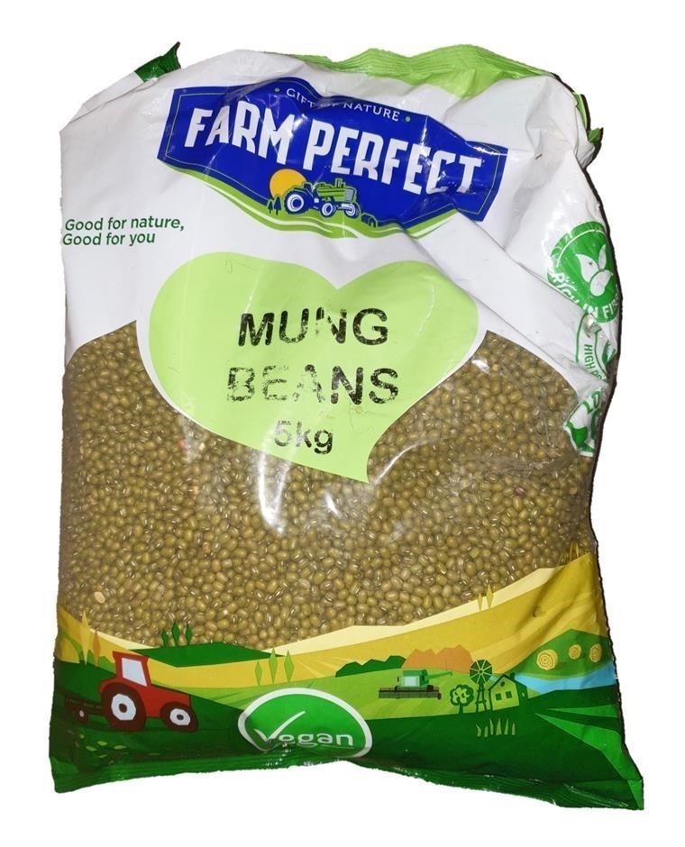 2 x FARM PERFECT Mung Beans, 5kg. N.B: Damaged packaging.
