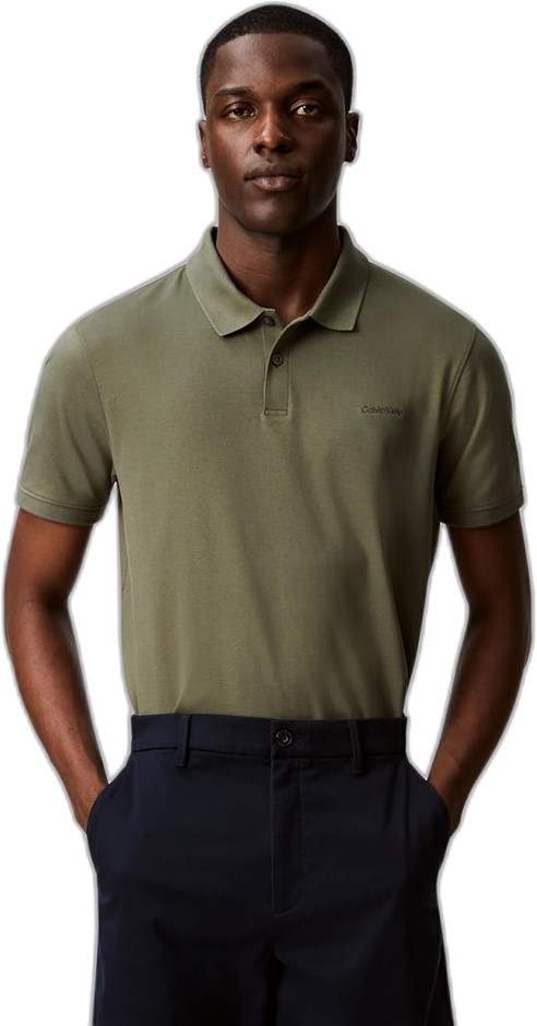 CALVIN KLEIN Men's Solid Liquid Touch Polo, Size M, 100% Cotton, Dusty Oliv