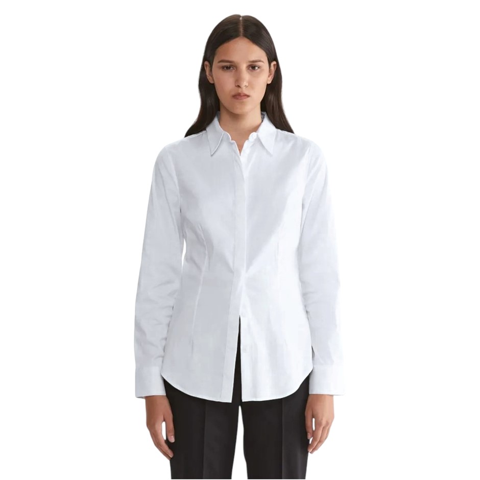 SABA Women's Piper Fitted Shirt, Size 12, 80% Cotton, White, AG23900.