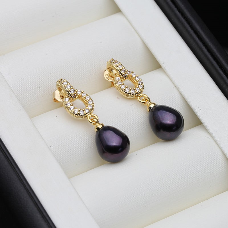 BIJ'OR - Designer White Black Pearl Drop Earrings in Gold RRP $59