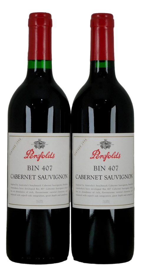 Penfolds `Bin 407` Cabernet Sauvignon 1998 (2 x 750mL) SA.