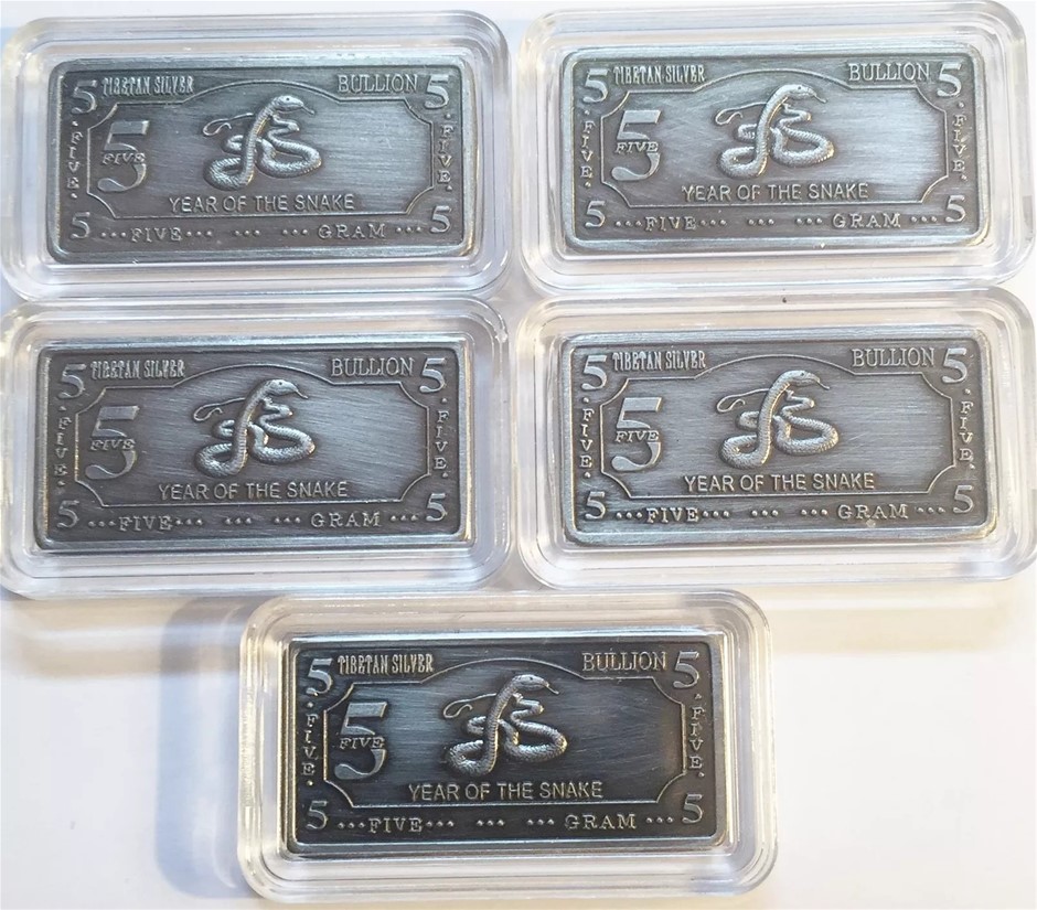 5 x 5g (25gs) Tibetan Silver "Year Of The Snake" Ingots Bargain C/rance
