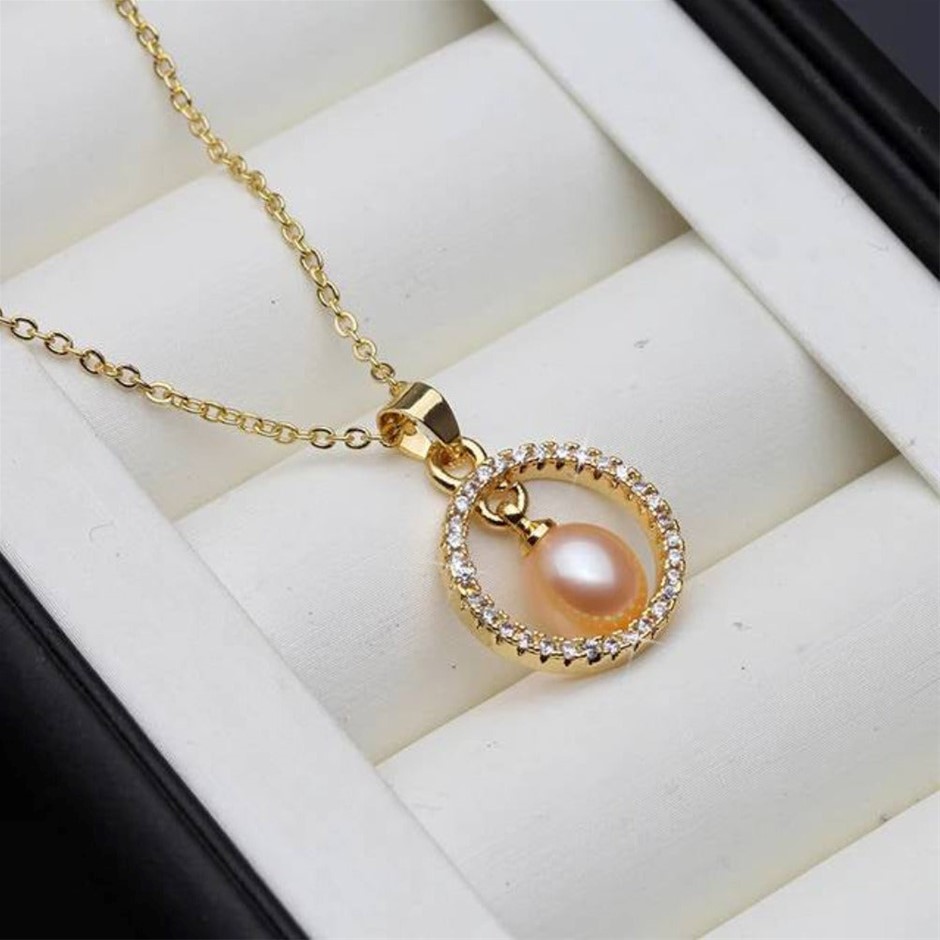 BIJ'OR Genuine Pink Freshwater Pearl & Diamond Eternity Necklace Gold RRP59