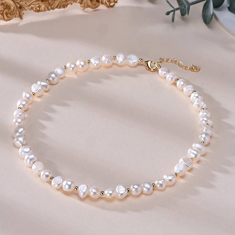 BIJ'OR Designer Genuine White Freshwater Pearl Necklace in Gold 50cm RRP 99