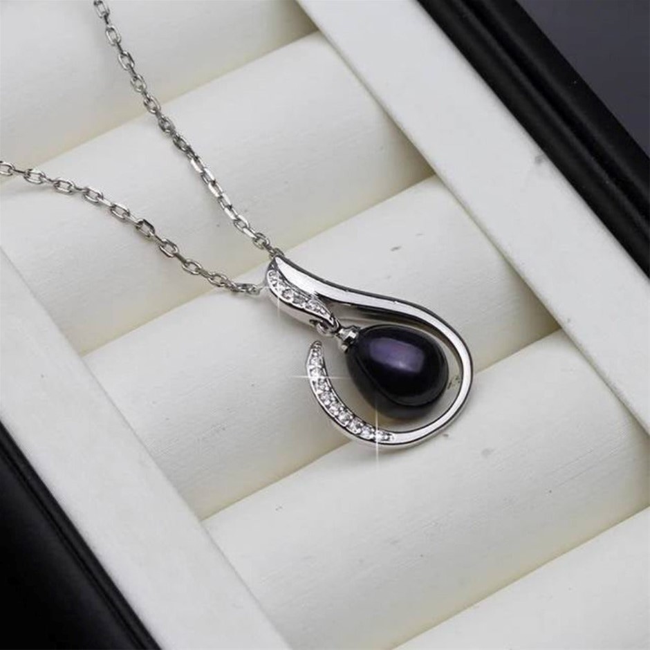 BIJ'OR Simulated Diamond & Black Freshwater Pearl Teardrop Necklace RRP 59