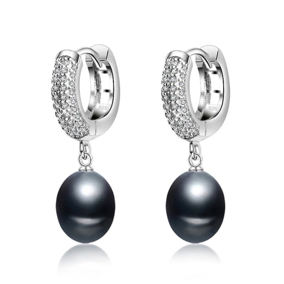 BIJ'OR Simulated Diamond & Black Freshwater Pearl Drop Earrings. RRP 59