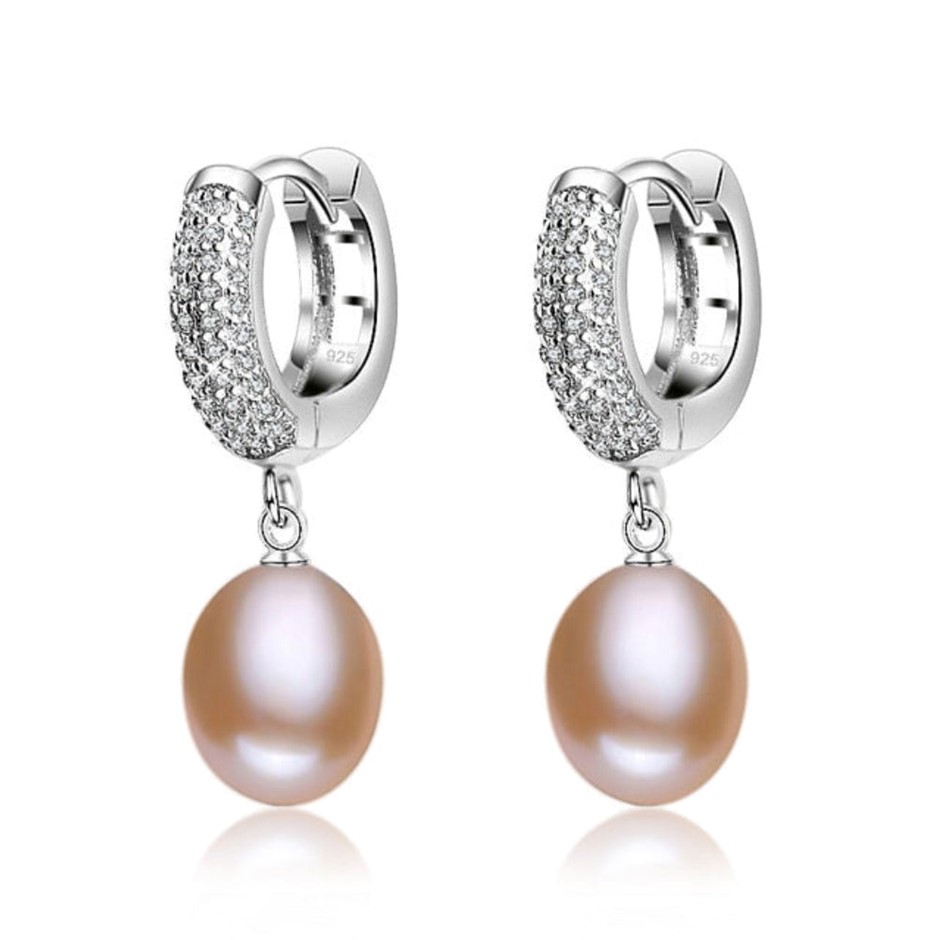BIJ'OR - Simulated Diamond & Pink Freshwater Pearl Drop Earrings. RRP 59