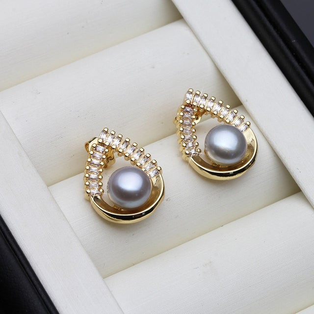 BIJ'OR Genuine Grey Freshwater Pearl Statement Teardrop Earrings Gold RRP59