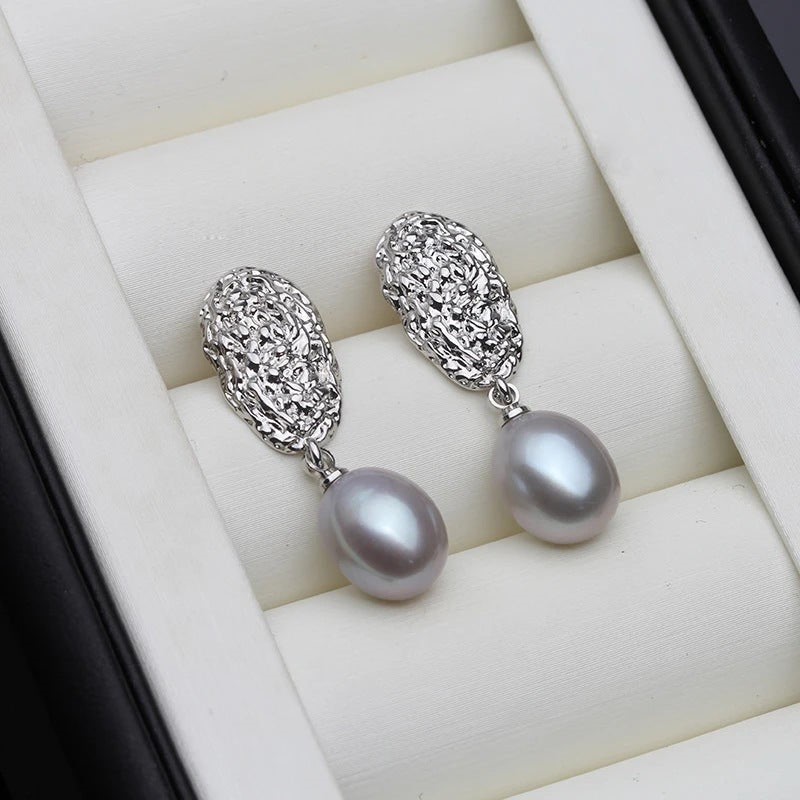 BIJ'OR - Grey Pearl Oval Statement Stud Earrings RRP $59