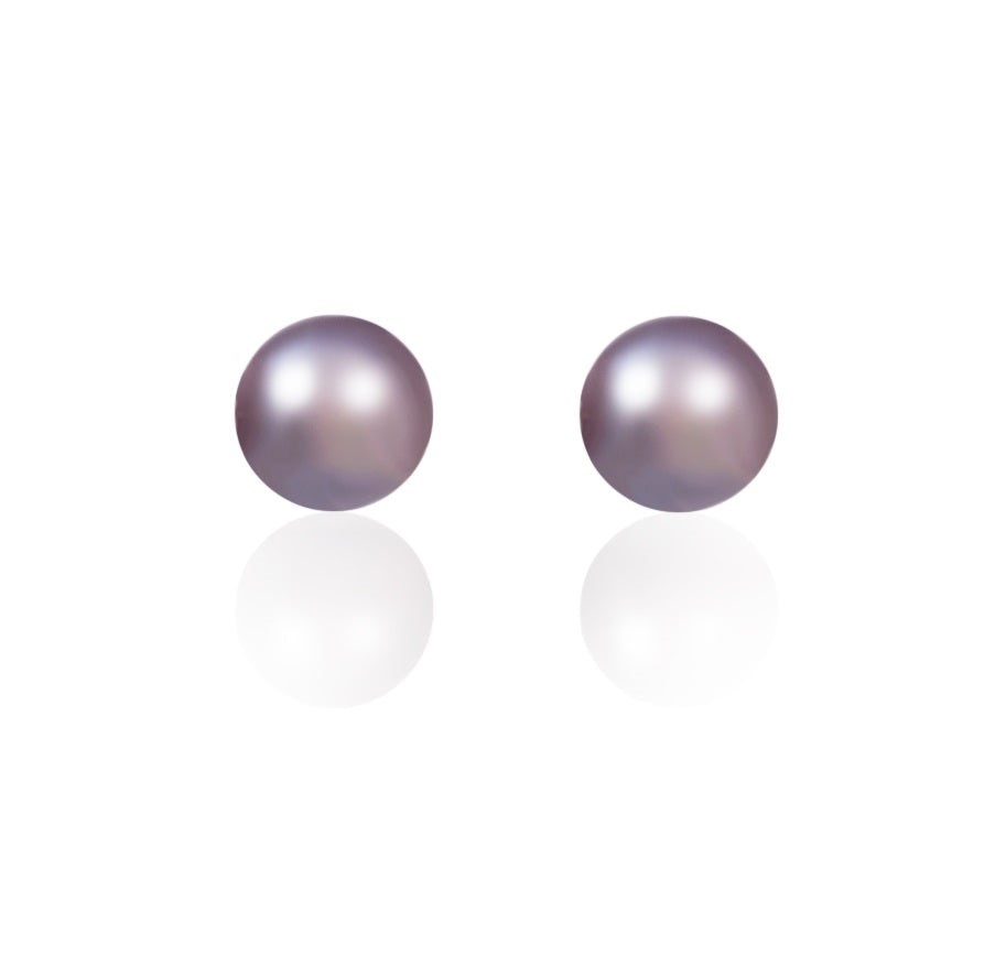 BIJ'OR - Round Pearl Stud Earrings in Purple - 6-7mm RRP $49