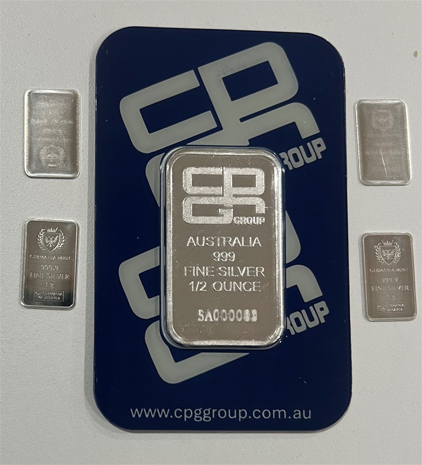 1/2 Ounce CPG Silver certified Sealed Bar & 4 x Mint 1g Silver Bars
