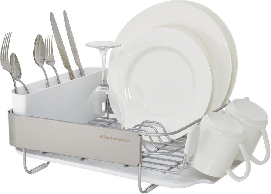 KITCHENAID Compact Dish Drying Rack, White. NB: slightly damaged packaging.