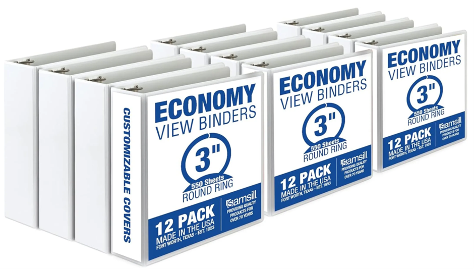 SAMSILL Economy 3 Inch 3 Ring Binder, Made in The USA, Round Ring Binder, C