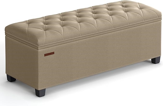 SONGMICS Storage Ottoman Bench, Foot Rest With Legs, 15.7 x 43.3 x 15.7 Inc