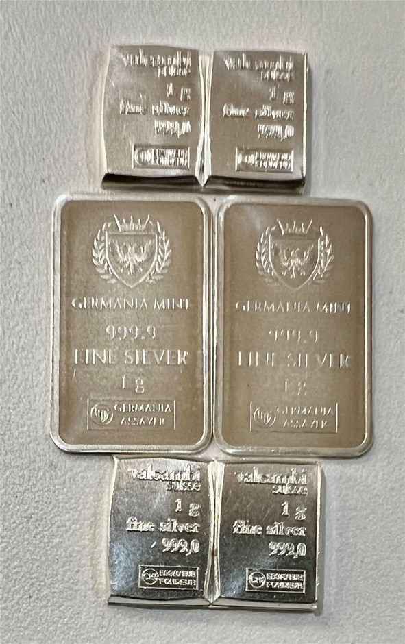 Valcumbi Silver Bar 1 Gram x 4 Plus 2 x Germania Silver Bar