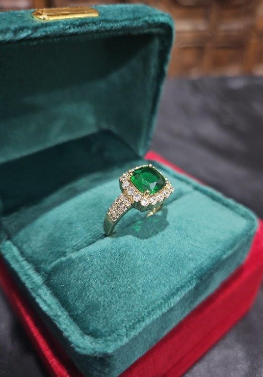 14K/Italy 2.0ct Green Princess Cut  Yellow Gold Filled Ring(stamped)Warrant