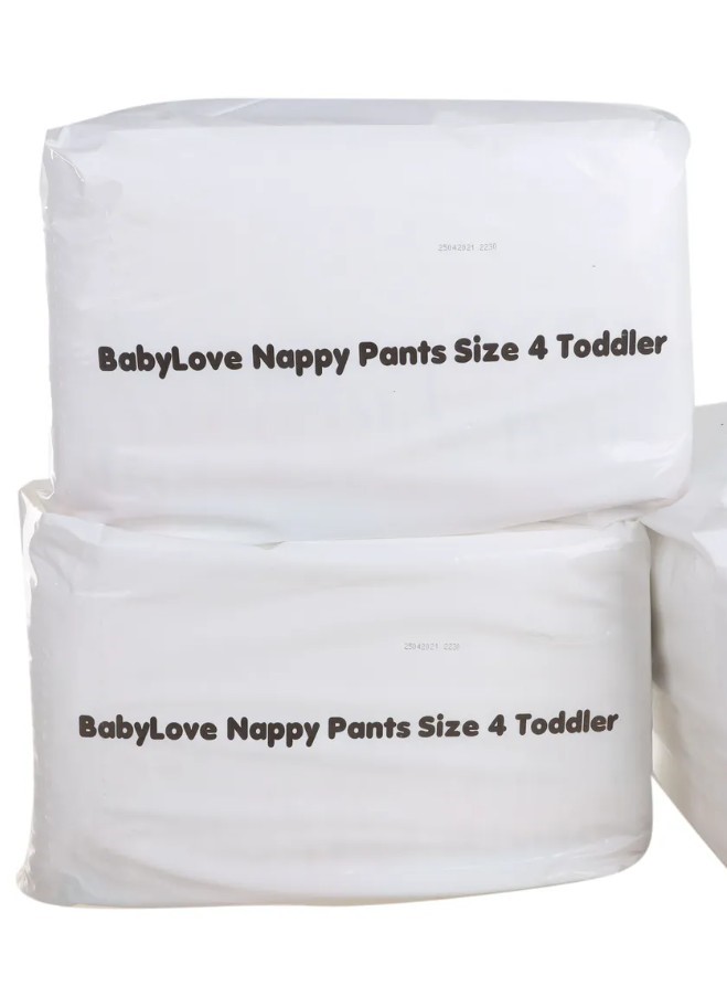 2 x Pack of 28pc BABYLOVE Nappy Pants Size 4, For Toddlers 9-15kg. NB: Dama