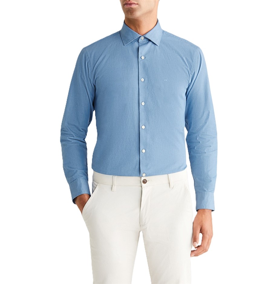 CALVIN KLEIN Slim L/S Oxford Shirt, Size XL, 100% Cotton, Denim (BFDD), COS