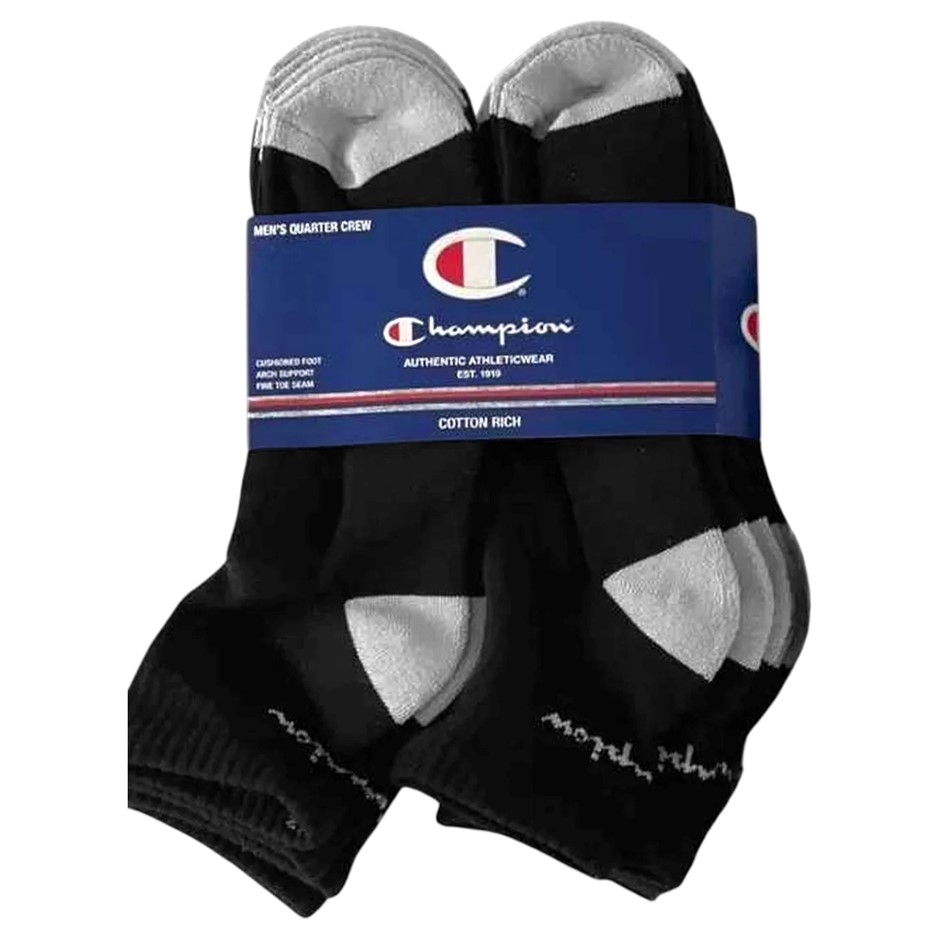 8 Pairs x CHAMPION Men's 1/4 Crew Socks, Size 6-10, Black, SXBT8G. Buyers