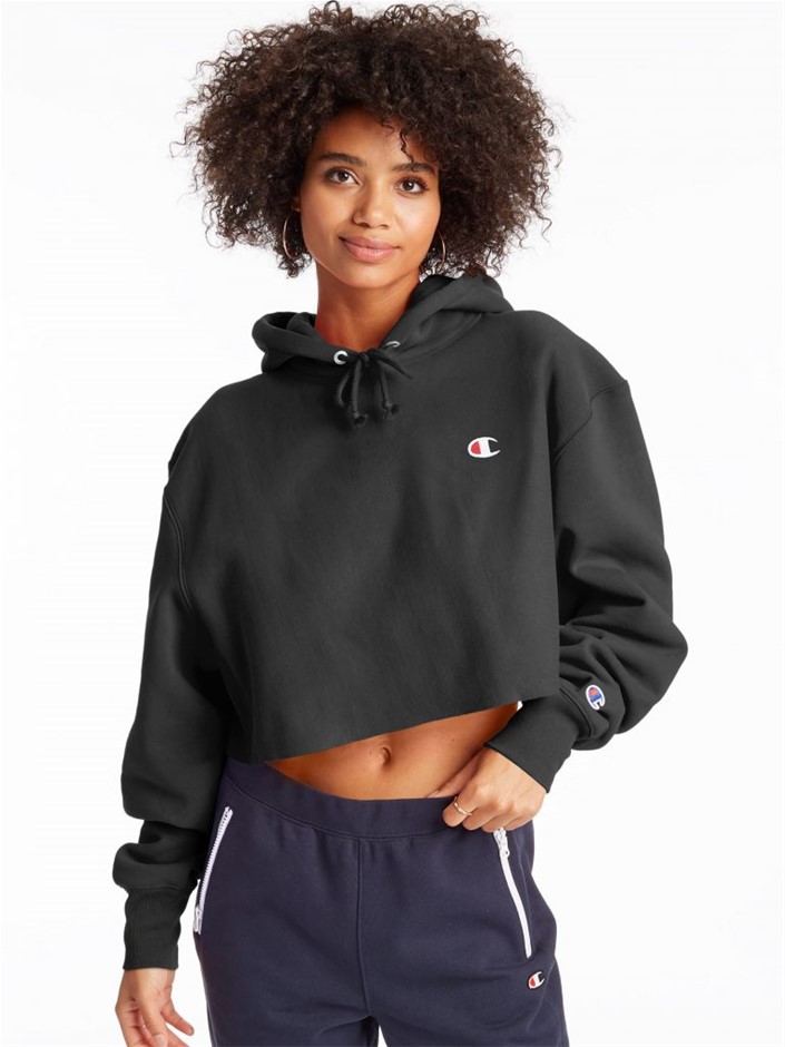 CHAMPION Women's ReverseWeave Crop Cut-Off Hoodie, Size XS, Black (BLK), CW