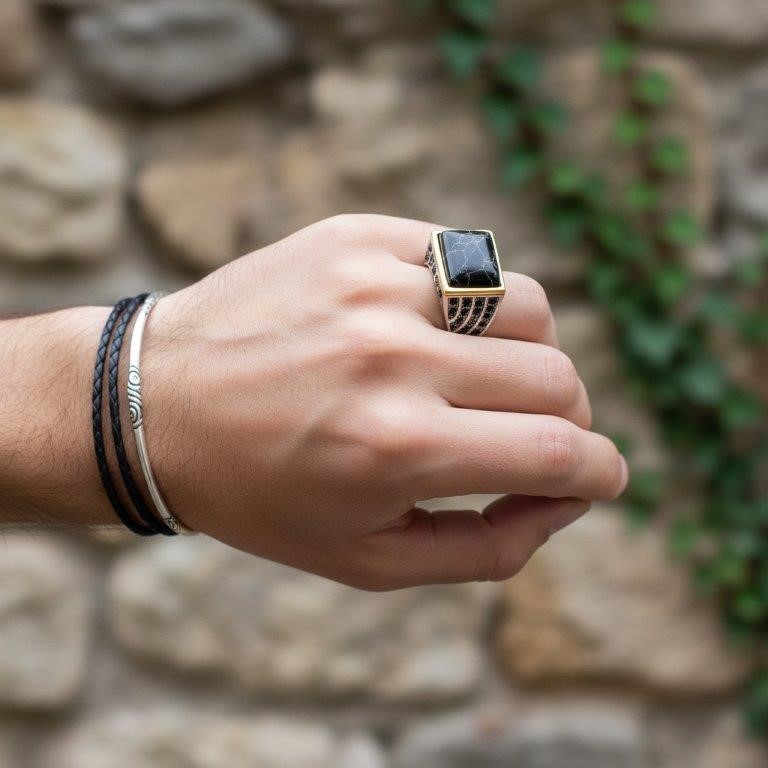 Italy Stamps 925 Silver Hip Hop Men's Ring (Stamps)-10 US