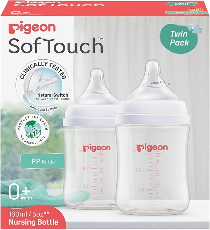 2 X PIGEON SofTouch Logo BPP PP Nursing Bottle, 160 ml Capacity (Pack of 2)