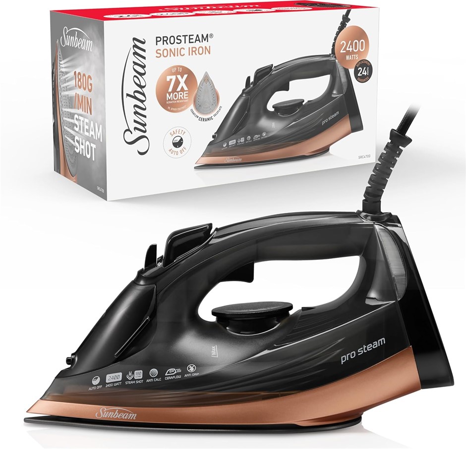 SUNBEAM ProSteam Sonic Steam Iron 180g/min High Pressure Steam Shot, Cerami