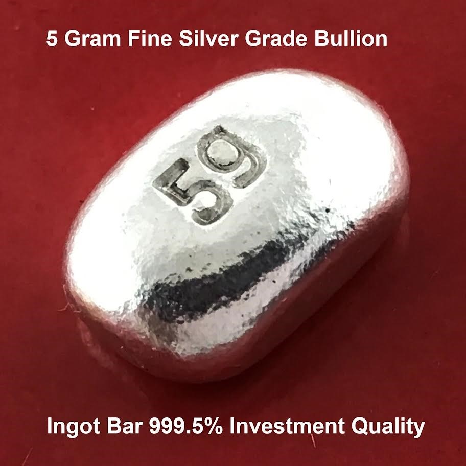 Silver Bullion 999.5 Fine Grade 5 Grams Investor Quality Ingot Bar Hand