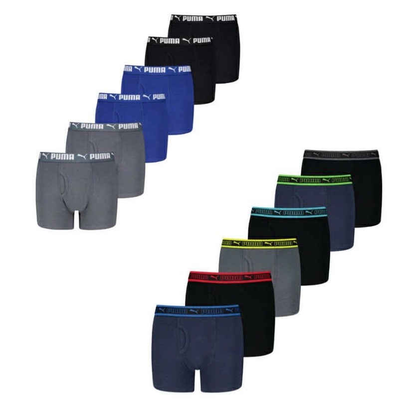 13 x PUMA Boys' Boxer Brief Underwear, Size US L, Assorted Colours. NB: ima