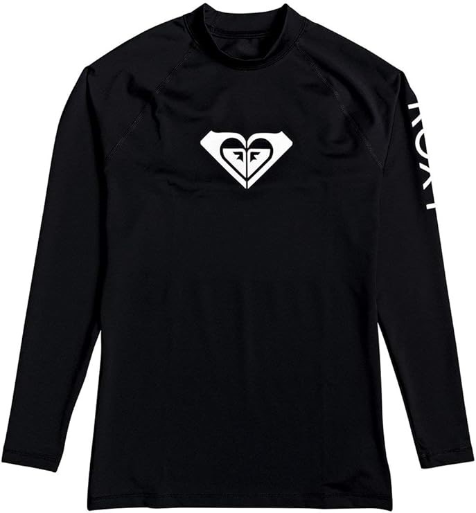 ROXY Girls' Whole Hearted L/S Swim Top, Size 4, Black (KVJ0), ERLWR03225. R