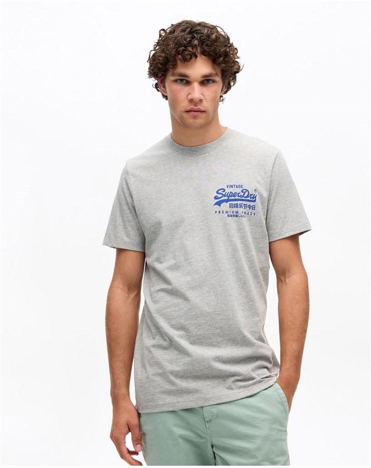 SUPERDRY Vintage Logo Chest Tee, Size XS, 60% Cotton, Pumice Stone Marle (8