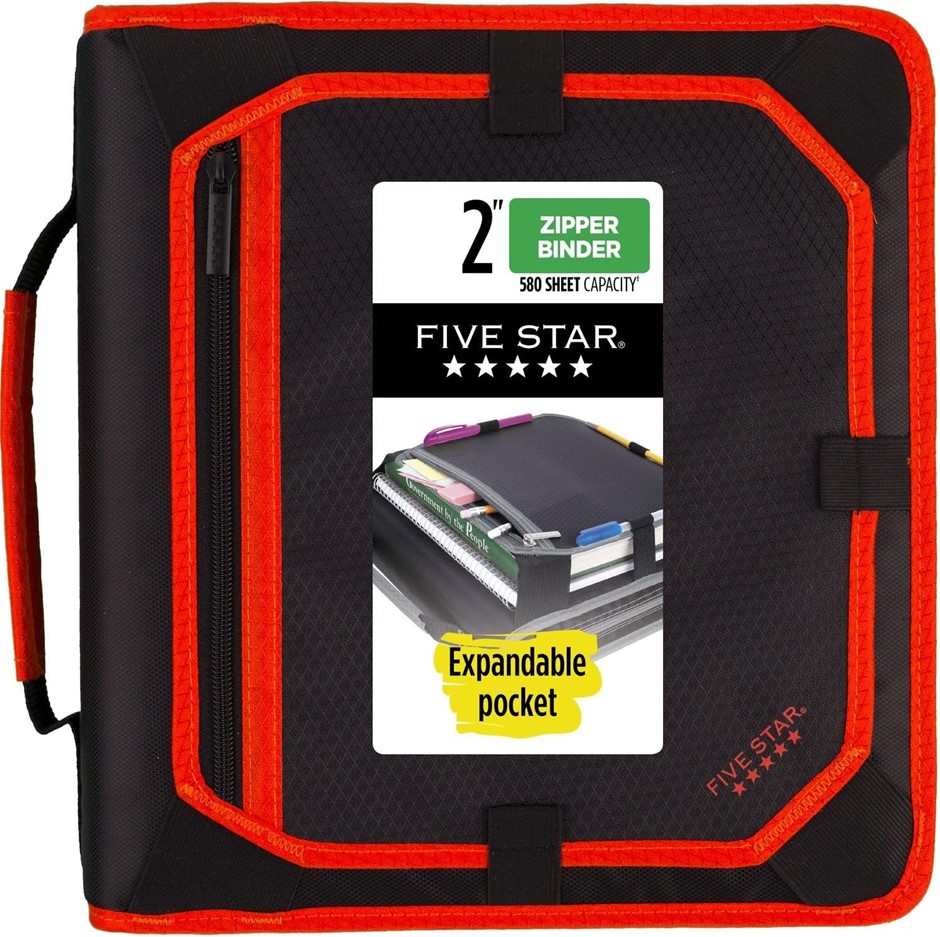 FIVE STAR Zipper Binder, 2 Inch 3-Ring Binder for School, Expansion Panel,