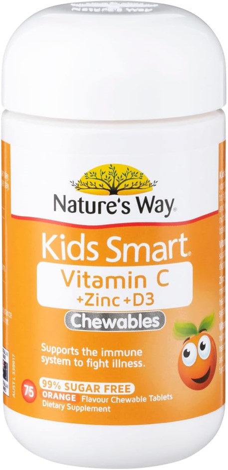 2 x NATURE'S WAY Kids Smart 75pc VitaminC + Zinc + D3 Chewable Tablets, Ora