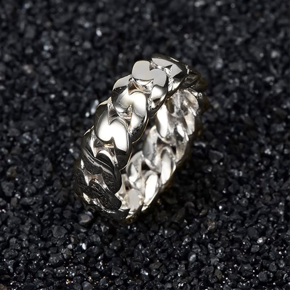 18K White Gold-Filled Cuban Style Link Ring - Size 9