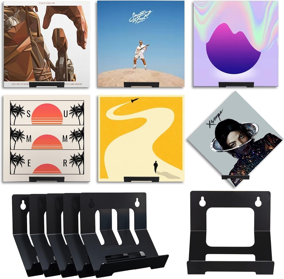 MyLifeUNIT Vinyl Record Wall Mount, 6 Pack Metal Record Holder for Albums D