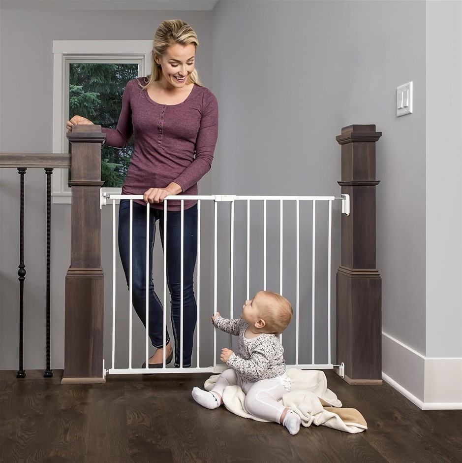 REGALO STORE Top of Stairs Metal Safety Gate, White.