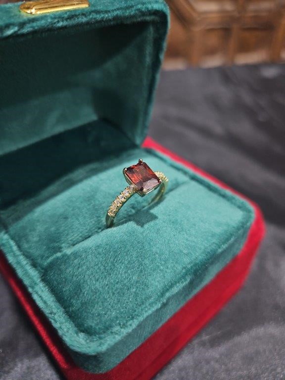 14K/Italy 2.5ct Ruby Emerald Cut Yellow Gold Filled Ring(stamped)-7US