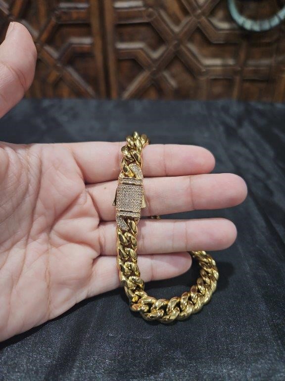 18k Italy Stamped Yellow Gold Filled Bracelet-Quality Guarantee-22cm-9mm