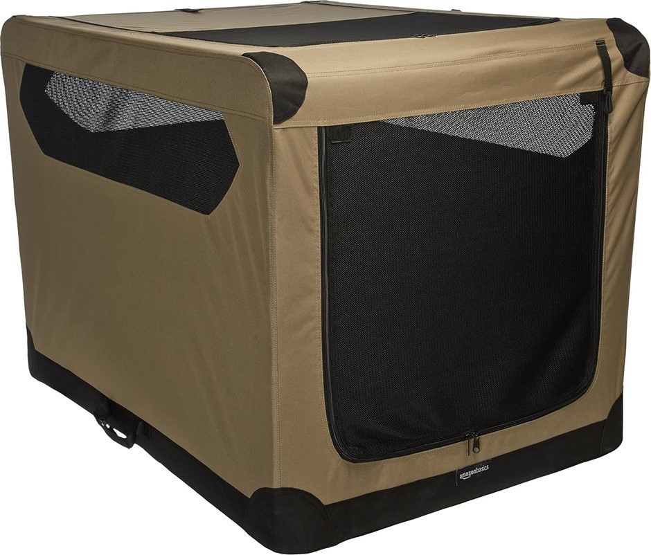AMAZON BASICS 2-Door Collapsible Soft-Sided Folding Travel Crate Dog Kennel