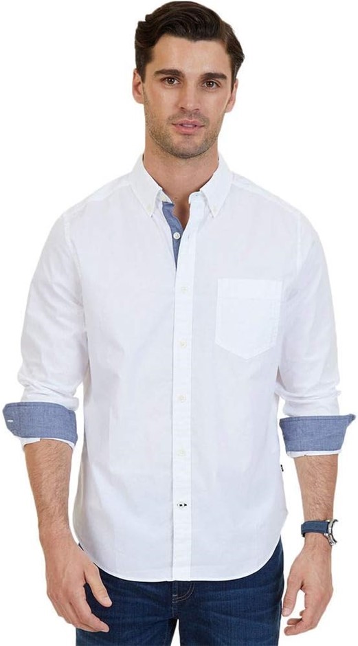 NAUTICA Mens Classic Fit Stretch Solid Long Sleeve Button Down Shirt, Size