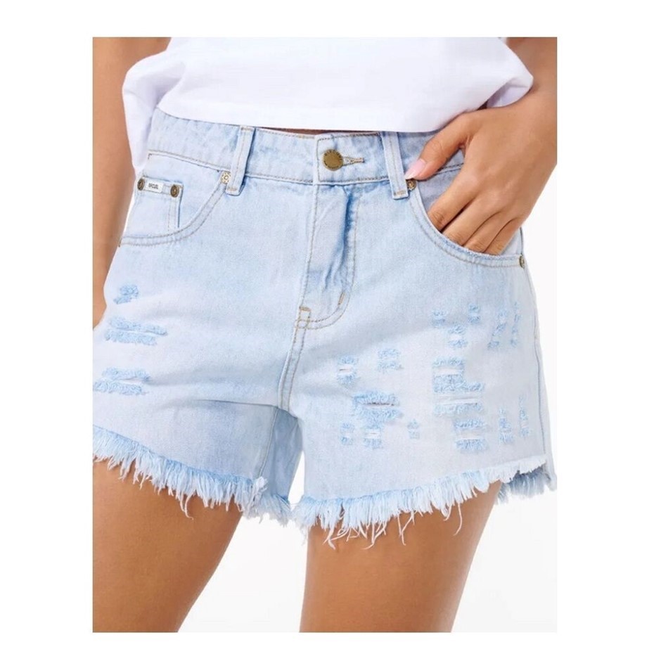RIP CURL Women's Sophie Denim Shorts - Light Blue, Size 24. RRP: $79.99. B