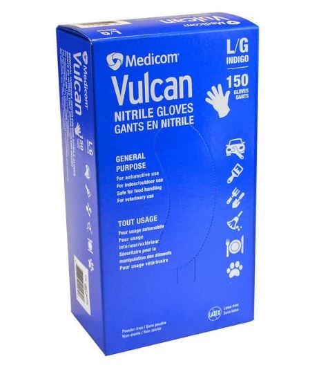 2 x MEDICOM 150pk Vulcan Nitrile Gloves, Large. NB: Slightly damaged packag