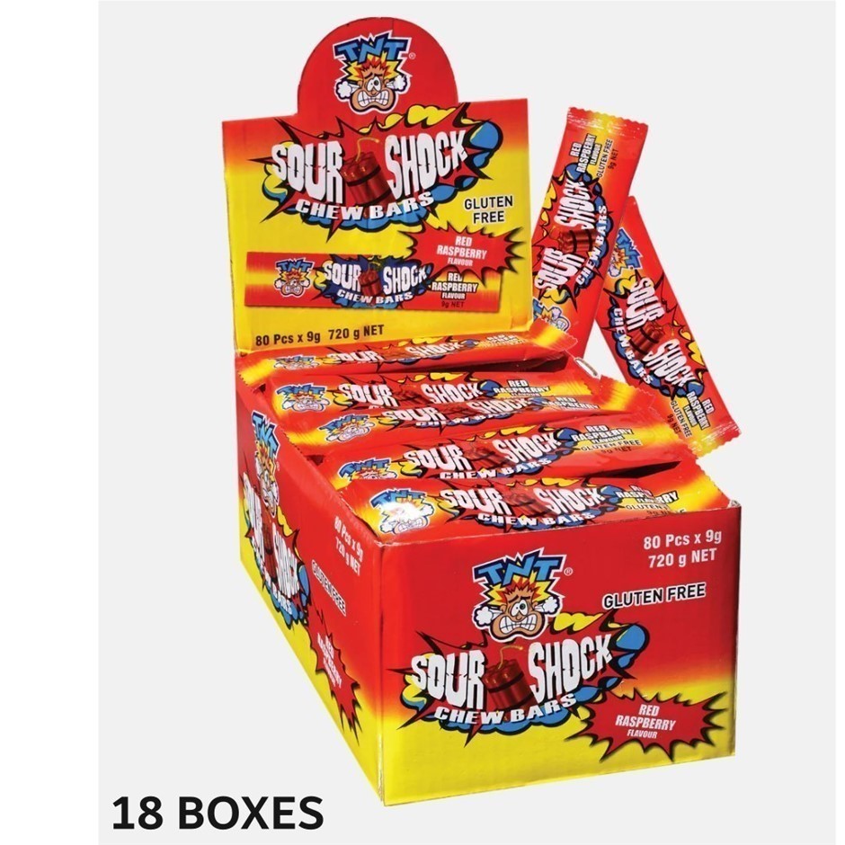 TNT Sour Shock Bar Red Raspberry Chew Bars Gluten Free (9g x 80pcs x 18 Box
