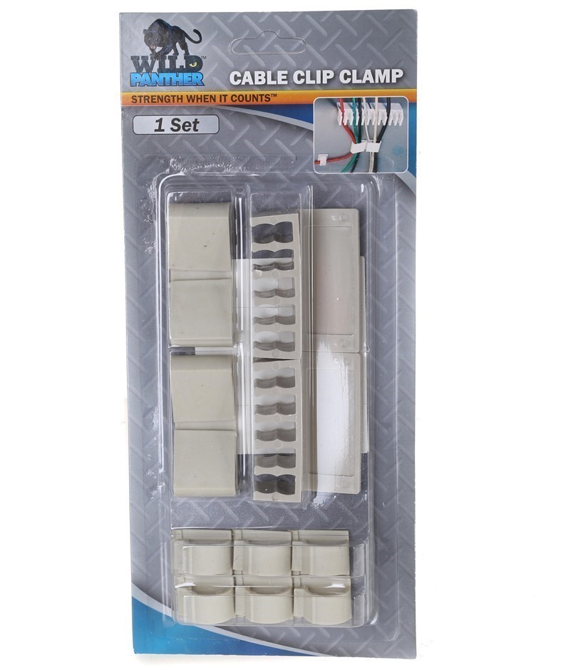 12  x Set of 10 Cable Clip Clamps c/w Adhesive Strip, Grey.