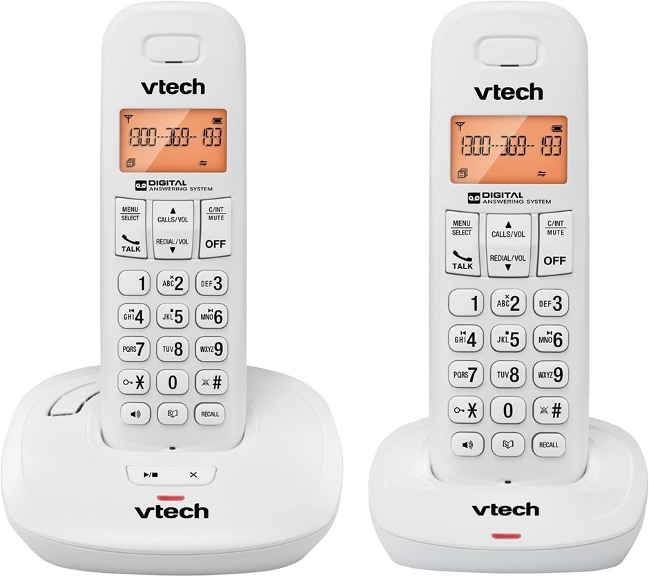 VTech 19350 2-handset DECT Cordless Phone with answering Machine. White. B